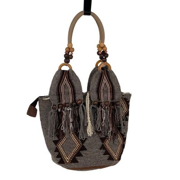Bohemian Shoulder Bag Beaded Tribe‎ Ethnic Traditional Boho Gray - Picture 1 of 5